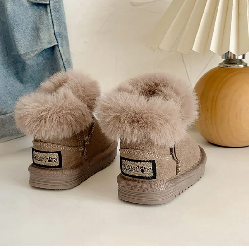 2024 New Baby snow boots winter velvet warm children's flat shoes girls soft-soled toddler shoes boys baby cotton shoes