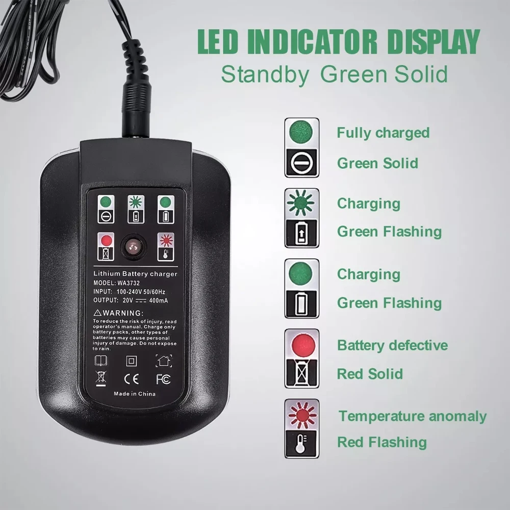 WA3732 for Worx 20V Split Charger Suitable for 20V Li-ion Battery Power Tool Overcharge Protection