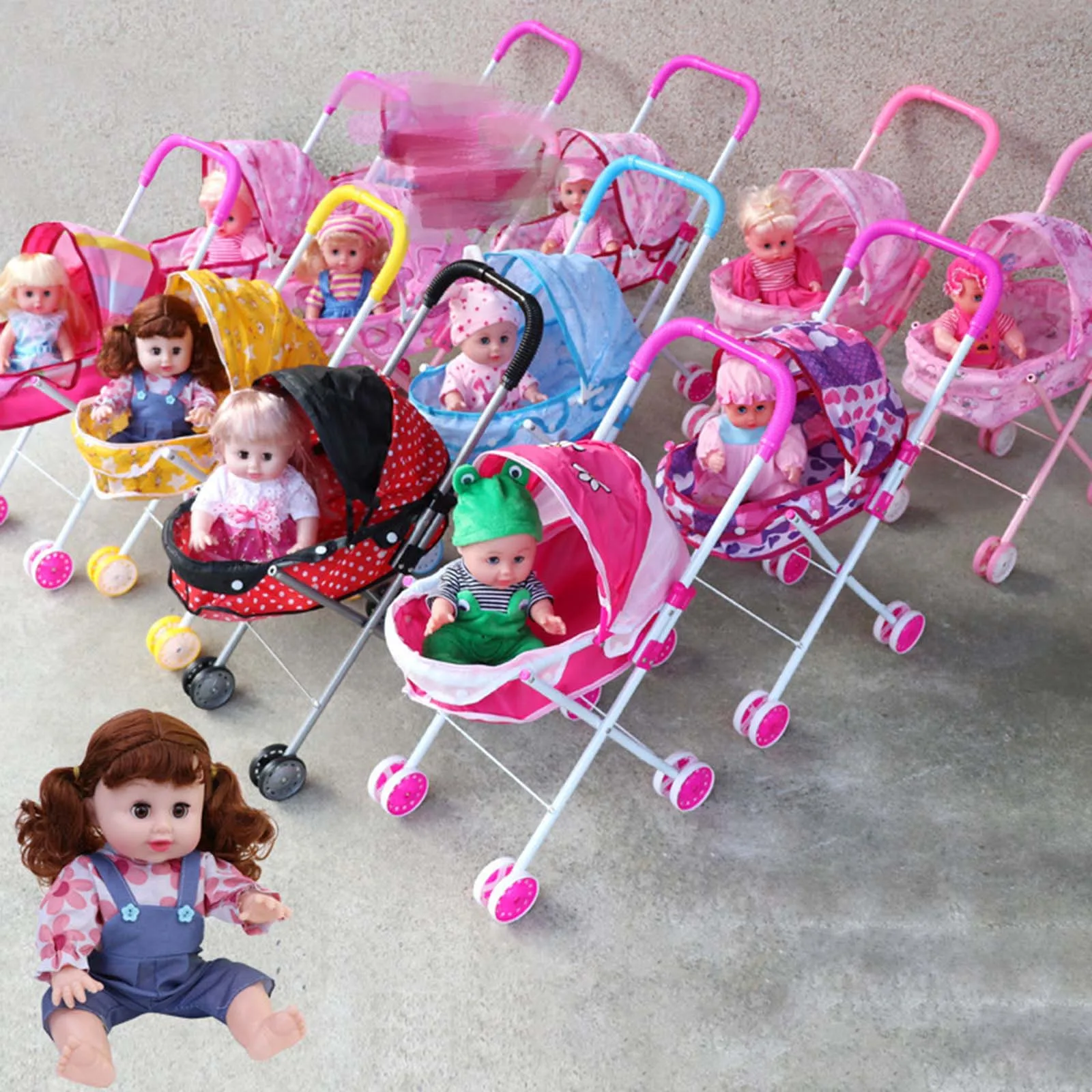 Foldable Baby Doll Stroller Pretend Play Party Favors Realistic Educational Mini Pram Valentines Day Gifts Miniature Push Cart