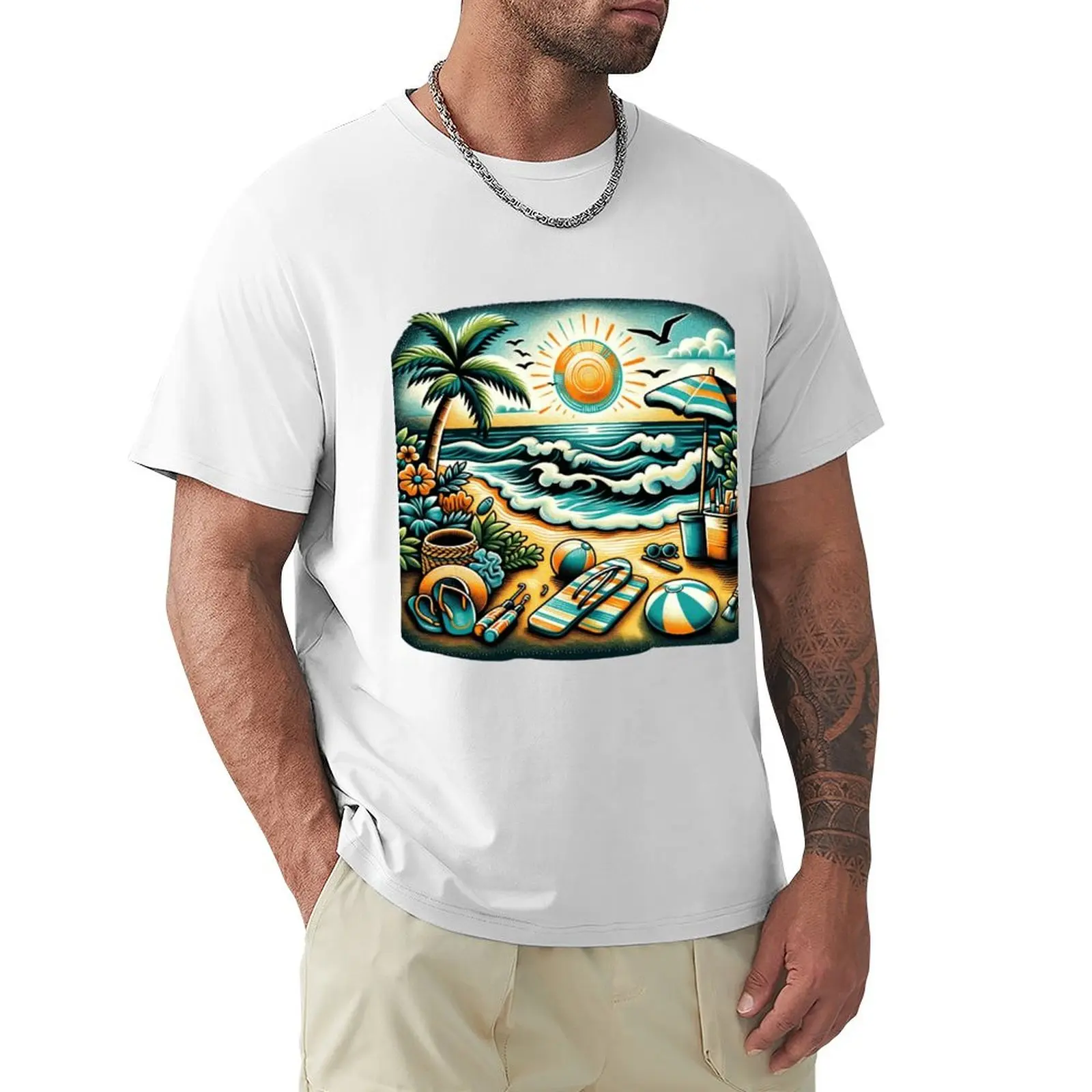 Seaside Serenity T-Shirt boys whites Aesthetic clothing Short sleeve tee t shirts for men cotton