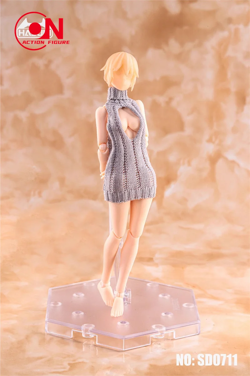Em estoque hasuki 1/12 sd06 sd07 soldado feminino sem costas hip abraçando vestido suéter de malha artesanal para brinquedo de figura de ação de 6 polegadas