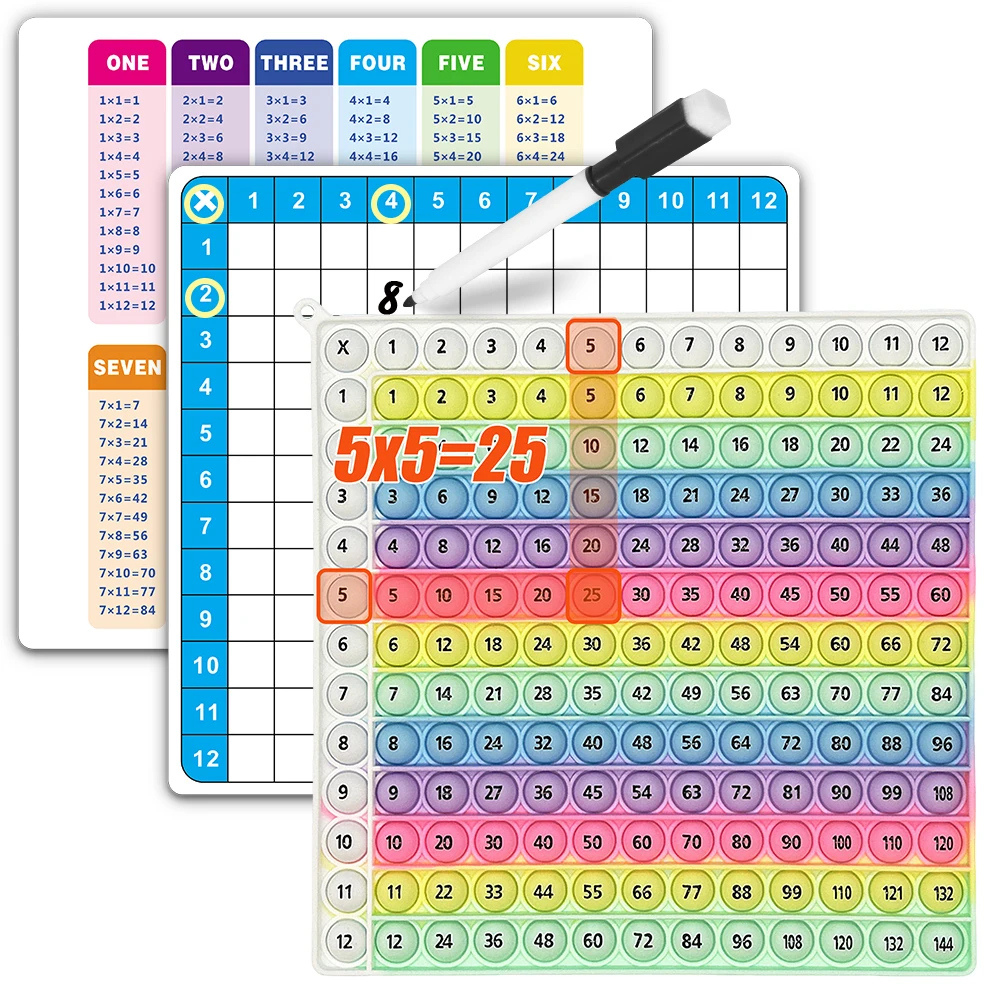 12x12 Multiplication Math Games Flashcard Set Erasable Pen Writing Board Educational Toys Reusable Practice Cards for Kids Age3+