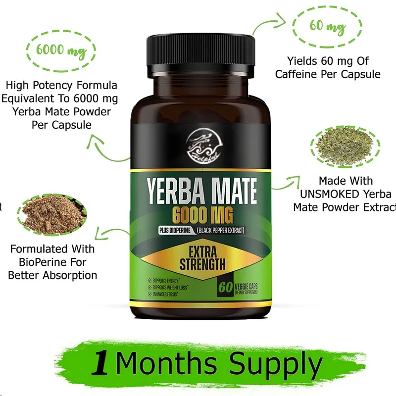 Each capsule contains 60 milligrams of caffeine, used to cleanse natural energy, with a concentration of 60 capsules