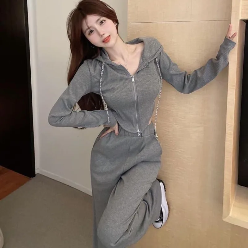

Women's Loose Casual Sports Fashion Suit 2026 Spring Autumn New High Waist Slim Fit Hoodie Wide Leg Pants Two Piece Set