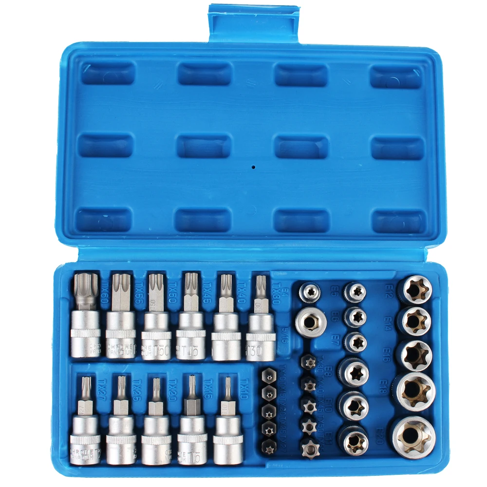 

Pressure Batch Sleeve Set Torx Star Socket Hexagon Wrench Set Car Repair Hand Tools Professional Chrome Vanadium steel 34Pcs/set