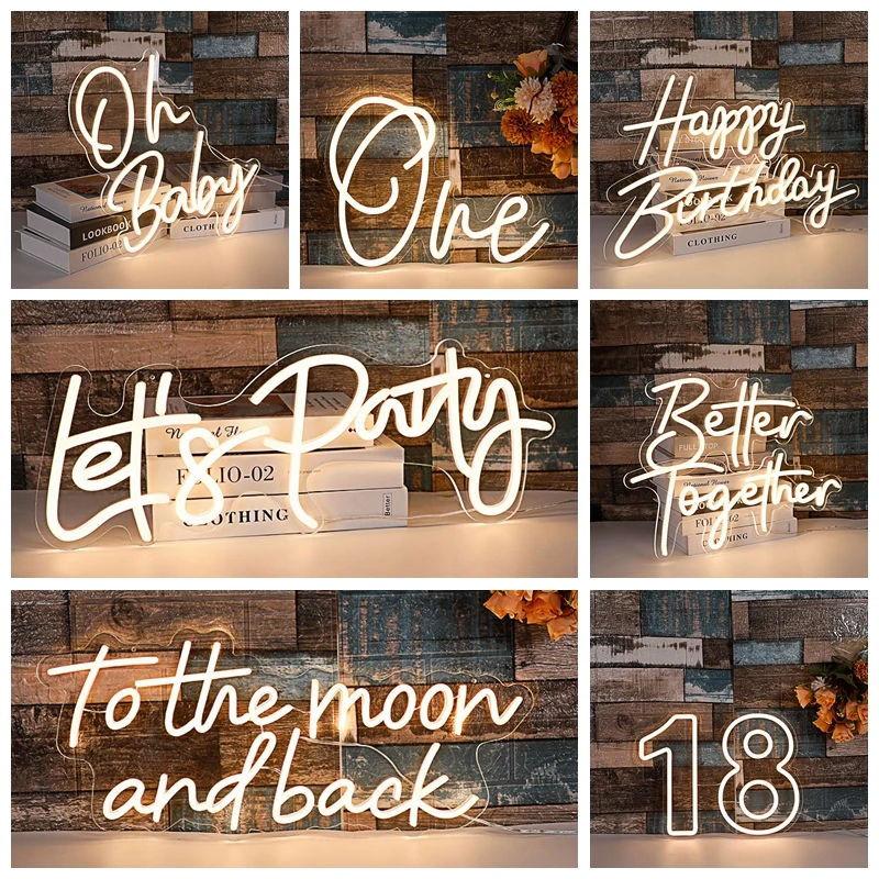 

43*31 cm Happy Birthday Led Neon Sign for Birthday Party Decor Wedding Party Transparent Acrylic Custom Neon Light Sign Decor