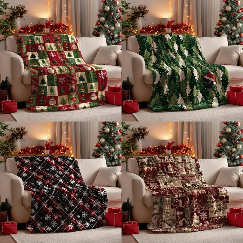 

Christmas Themed Printed Thick Warm Blanket Living Room Sofa Bedroom Decoration Blanket Soft and Comfortable Festive Atmosphere