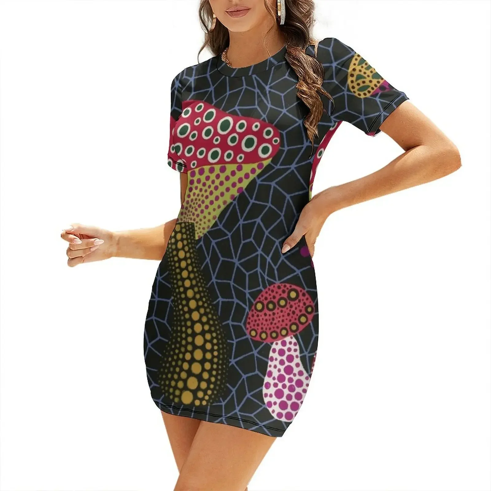 

yayoi kusama art Short-Sleeved Dress Female clothing luxury woman evening dress dresses for womens
