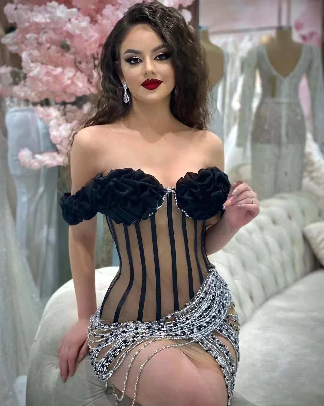 CustomizedYipeisha Sexy Mini Night Club Party Robe De Cocktail Dresses Ruffles Sweetheart Off Shoulder Beading Tassels Short Pro