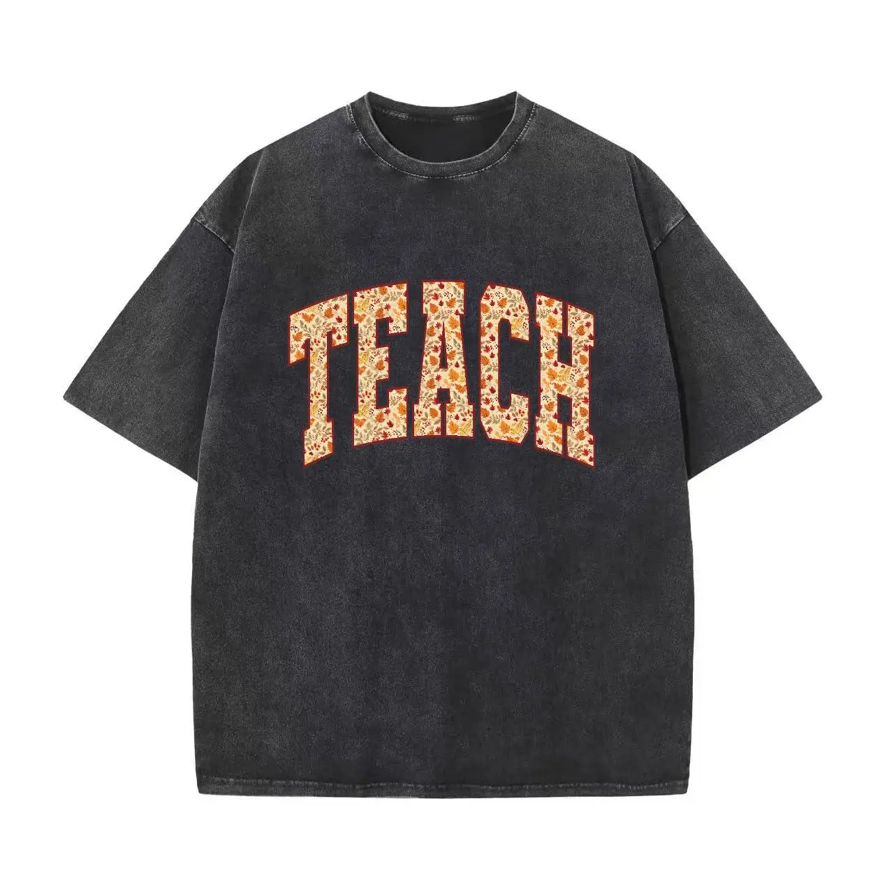 

Women Washed Oversized Teacher T-Shirt Autumn Pumpkin Maple Leaf Teach Graphic Tee Educator Appreciation Fall Holiday Gift Top