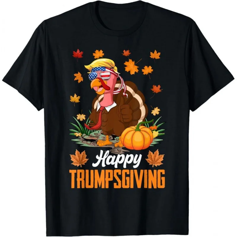 

Funny Happy Trumpsgiving Thanksgiving Trump Turkey USA Flag T-Shirt Tee Loose men's and women's clothing