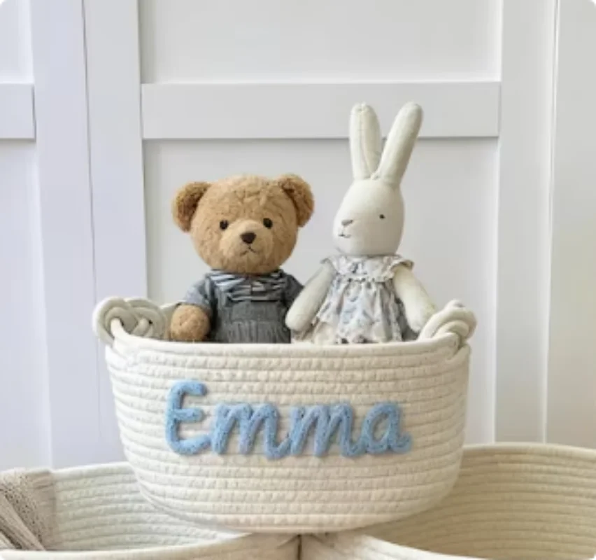 

Персонализированная пасхальная корзина ручной работы с плетением имени, подарки и органайзер для игрушек, детская корзина для игрушек, подарочная корзина для новорожденных