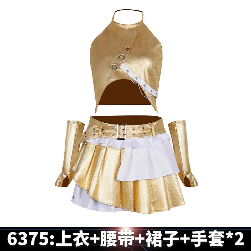 

Cheerleader Costume Woman Gold Dance Top Skirt Set Shorts Kpop Stage Costume Hip Hop Clothing Korean Girl Group Rave Outfit