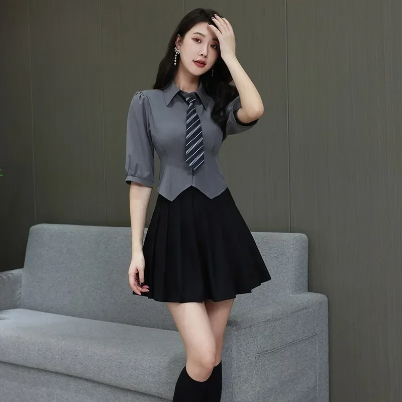 Hotel Front Desk White  Shirt Women Slim Long Sleeve Cute Top Basic Blouse Female Neck Leisure Foot Bath Technician Workwear