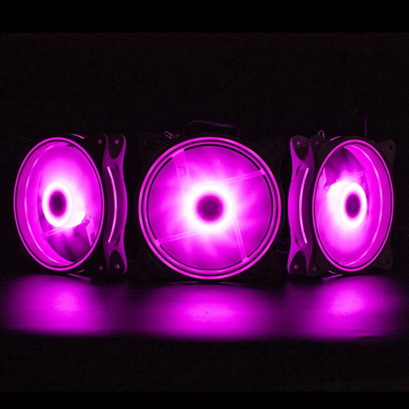 SMIEA 4 Pin 120mm Cool Fan Pc Fans 3 Aperture Interntl External Pink LED Large Air Volume Silent Fan for Pc Cooling 3 Pack