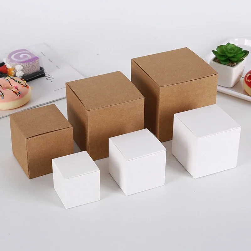 20/50pcs Multi Size Square Kraft Gift Box Black White Brown Fold Packaging Gift Box Proposal Box For Bridal Birthday Party