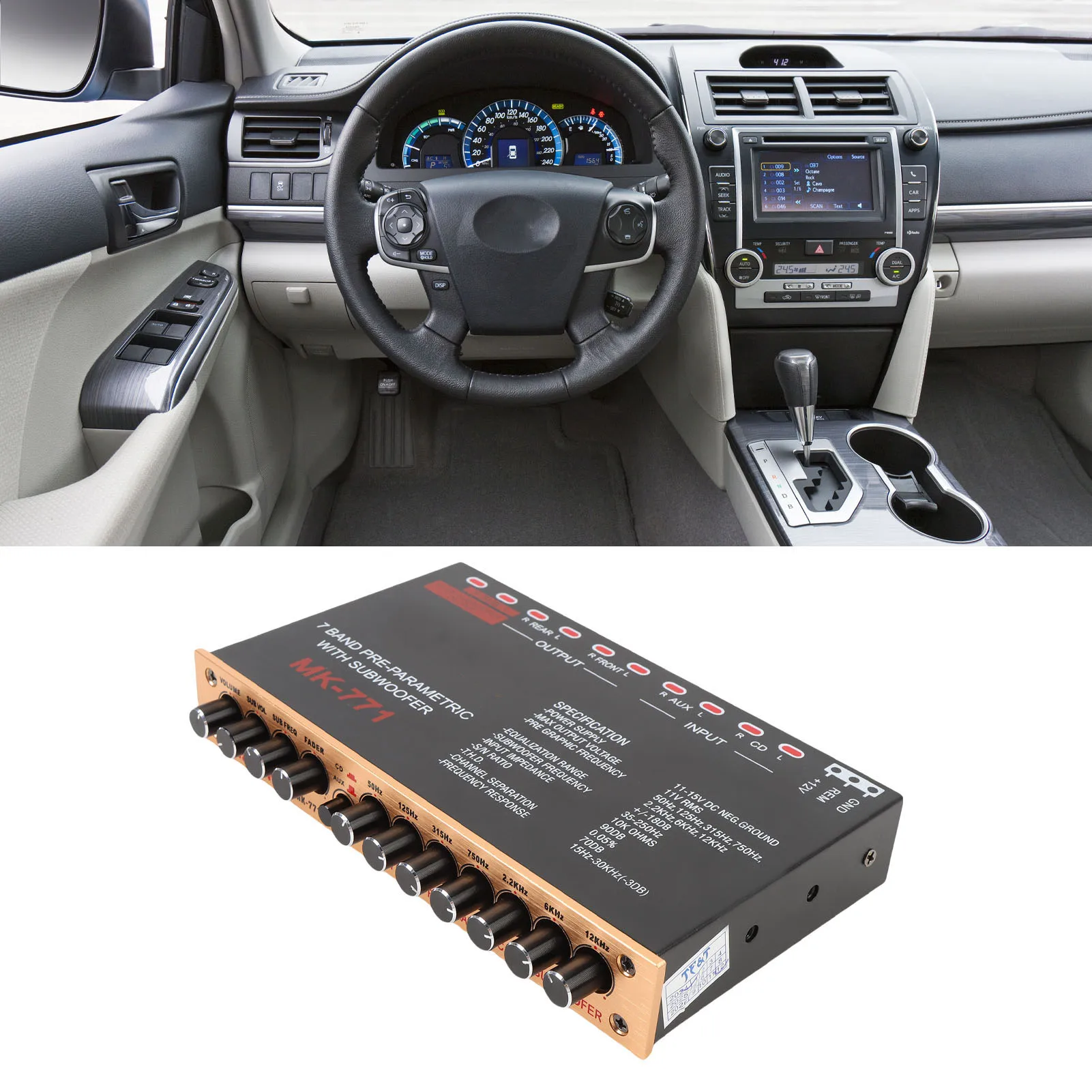 Car Stereo Equalizer Variable Gain Adjustment Front Rear Subwoofer Output 7 Band Car Graphic Equalizer for RV Boat Motorcycles