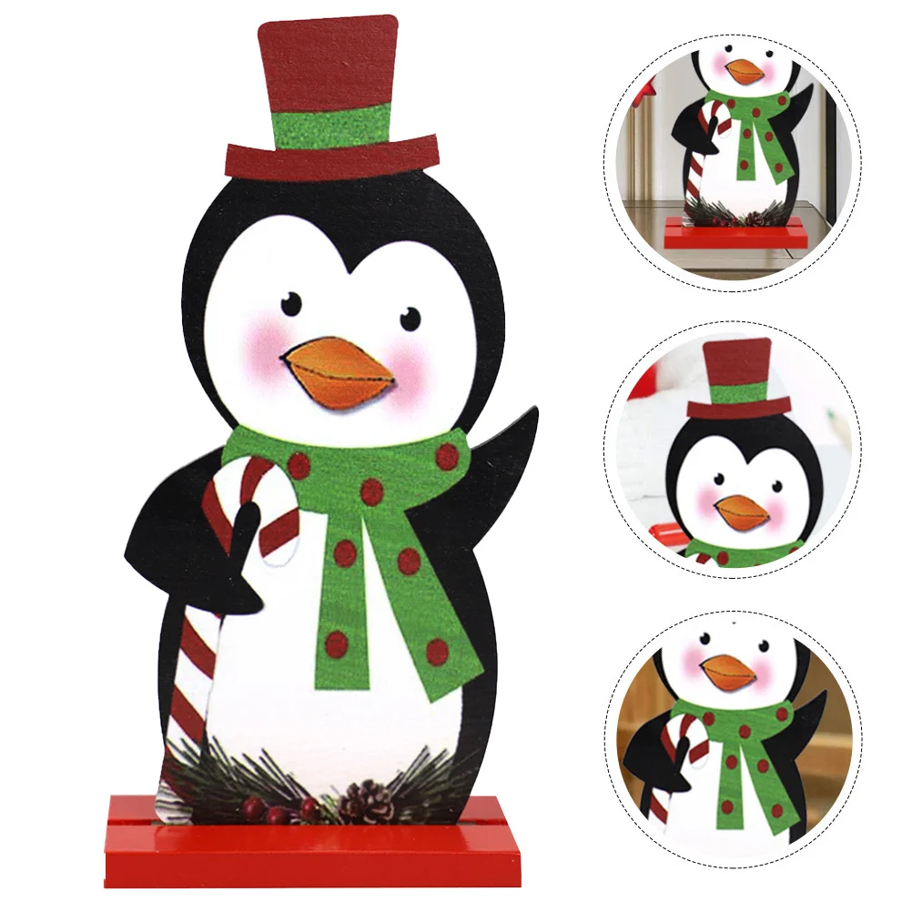 

1Pcs Wooden Christmas Penguin Adornment Colored Drawing Desktop Ornament Xmas Decoration for Home Office Kids Room