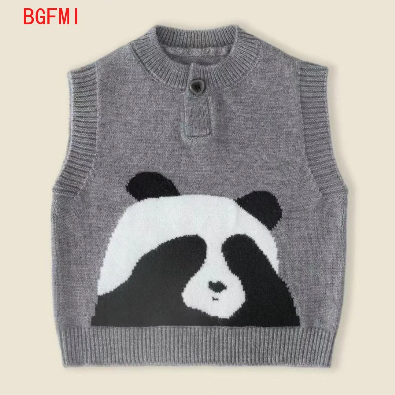 New Kids Knitted Vest for Spring Autumn Children's Clothing Girls Boys Sleeveless Pullover Sweater Cartoon Panda Loose Waistcoat
