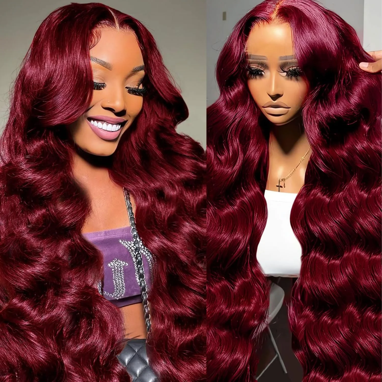 

# Парик из натуральных волос 99J 13x6 HD Lace Frontal, бордовый, окрашенный, с предварительно выщипанными прядями, 30 дюймов, 13x4, прозрачный фронтальный парик с кружевной основой, волнистый (Body Wave)