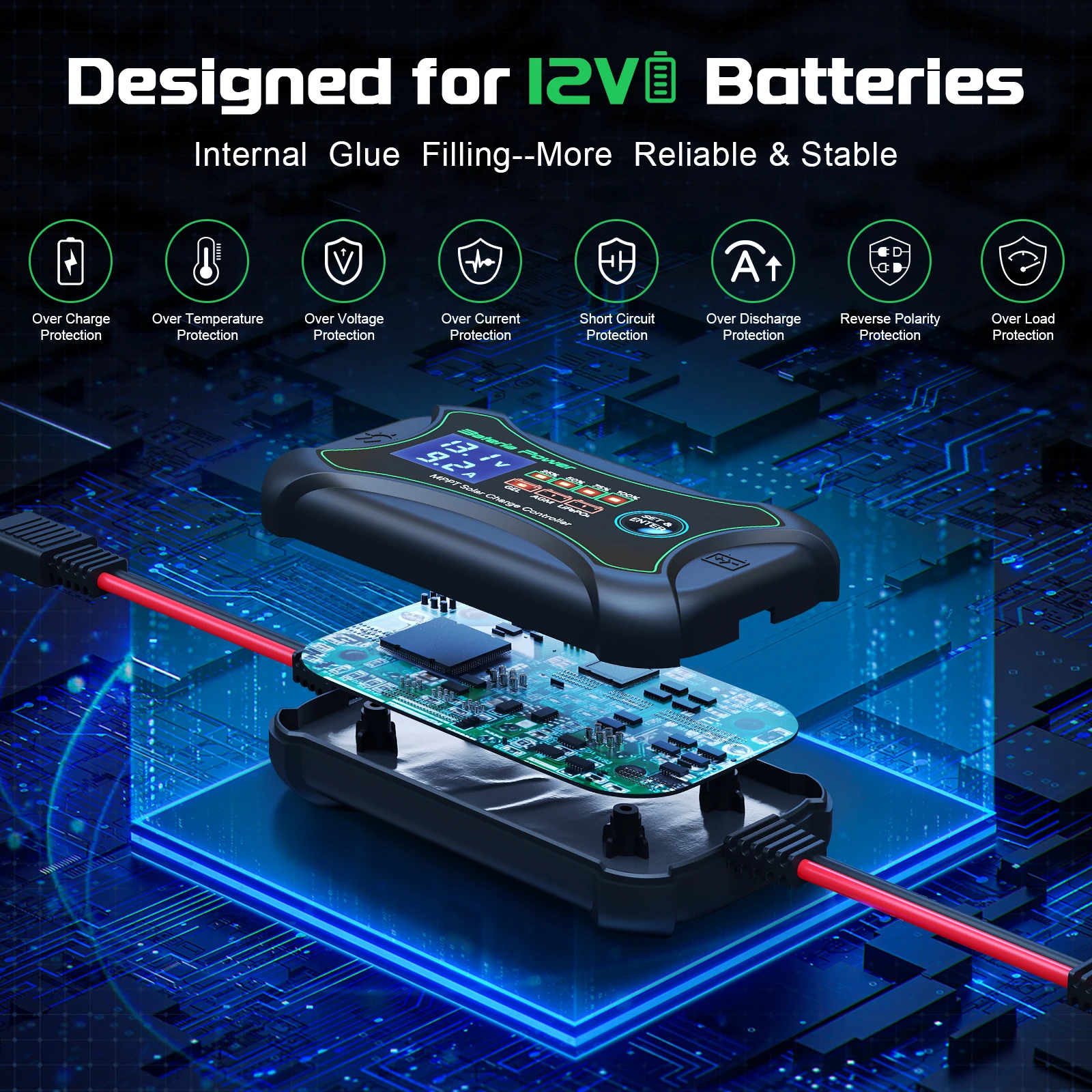 Bateria Power 10A MPPT Solar Charge Controller 12V Auto Battery Regulator Solar Panel Max 150V Input for Lithium Sealed  Gel