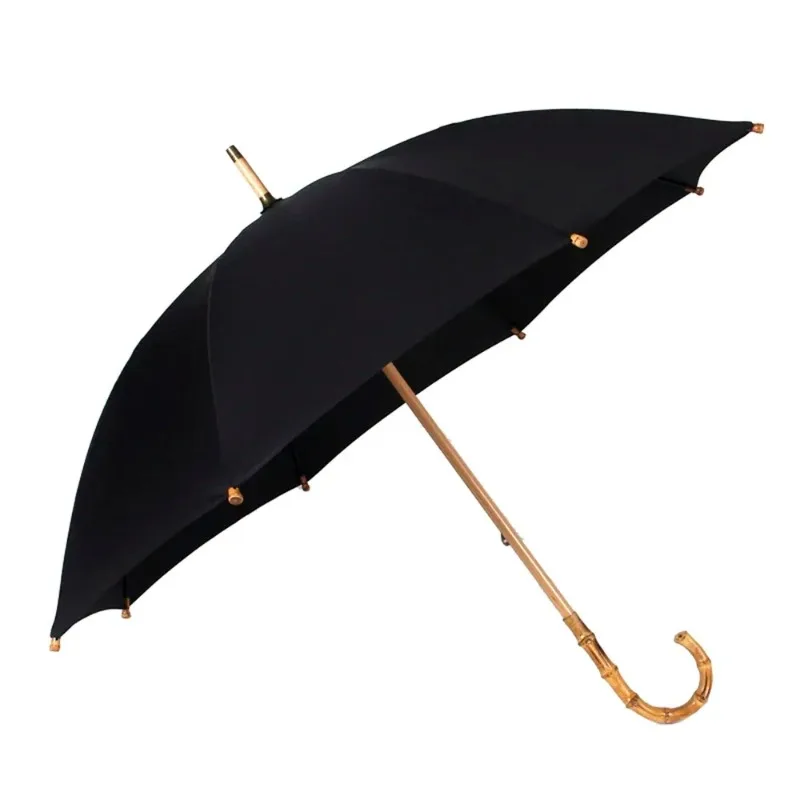 Bamboo Handle Umbrella Men Big Windproof Umbrella Strong Retro Curved Large Long Handle Rain Umbrella Man Business