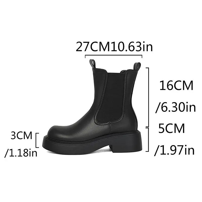 SIMLOVEYO Black Women Ankle Boots Round Toe 5cm Thick Heel Slip On Large Size 41 42 43 Leisure Daily Handmade Short Botas Shoes