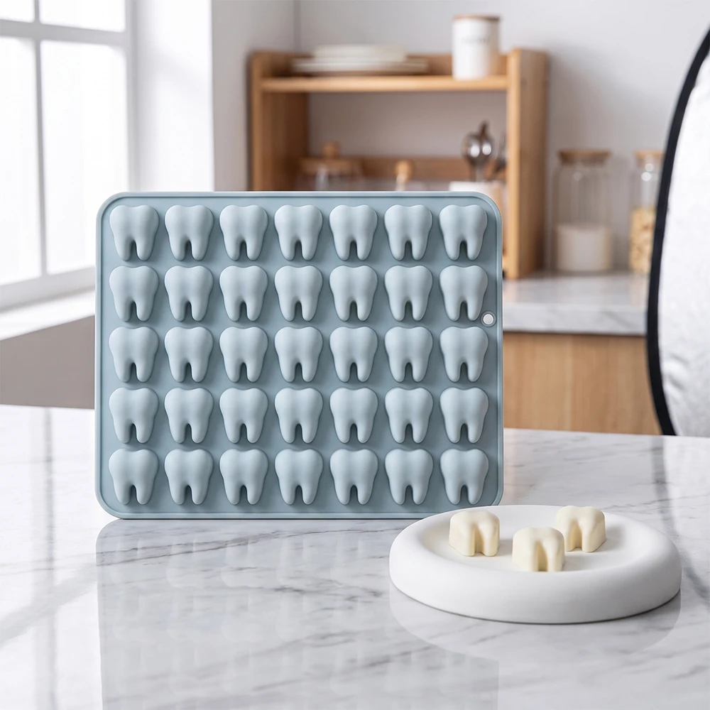 Tooth Silicone Mold, Dental Theme Molar Shape Mold for Chocolate Candy Fondant Food Grade DIY Baking Resin Craft Mold 35 Cavity