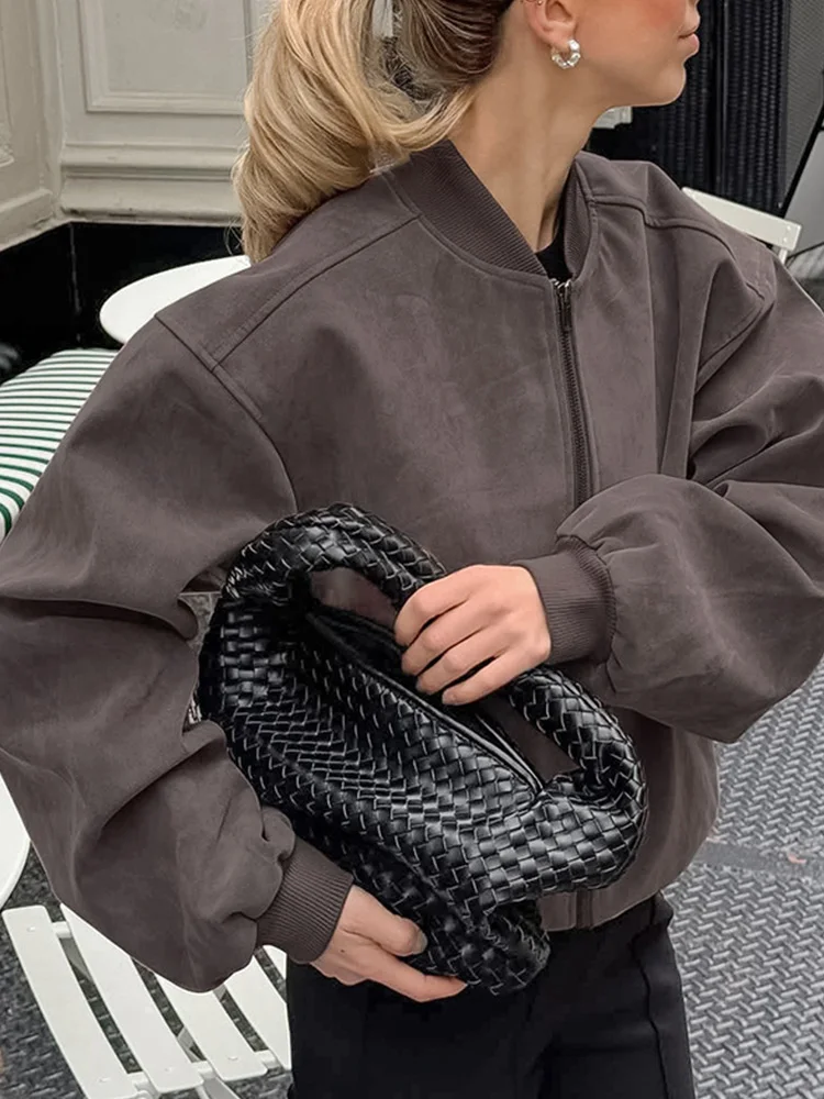 سترات كلاسيكية معاطف نسائية موضة سترات بأكمام طويلة وسحاب سادة وياقة واقفة معطف ملابس الشارع الشهير 2025 جديد لخريف وشتاء