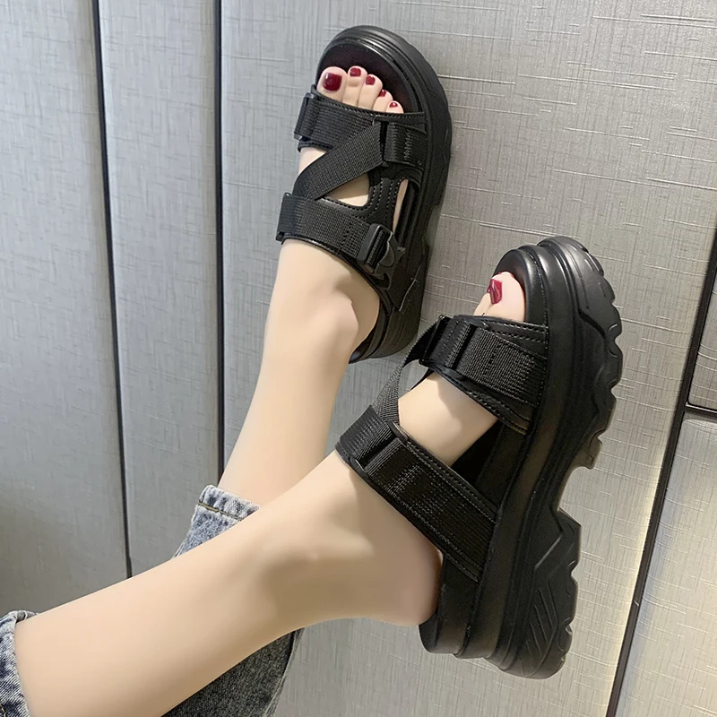 LazySeal Buckle Wedge Heels Women Slippers Solid Color Platform Sandals Women 2023 New Shoes New Modern Ladies Shoes zapatos 43