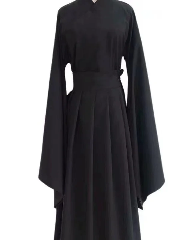 Men's Inner Wear round Neck Robe Black Shirt Collared Underdress Traditional Ming Dynasty Style Hanfu Mid-Calf Pants Skirt