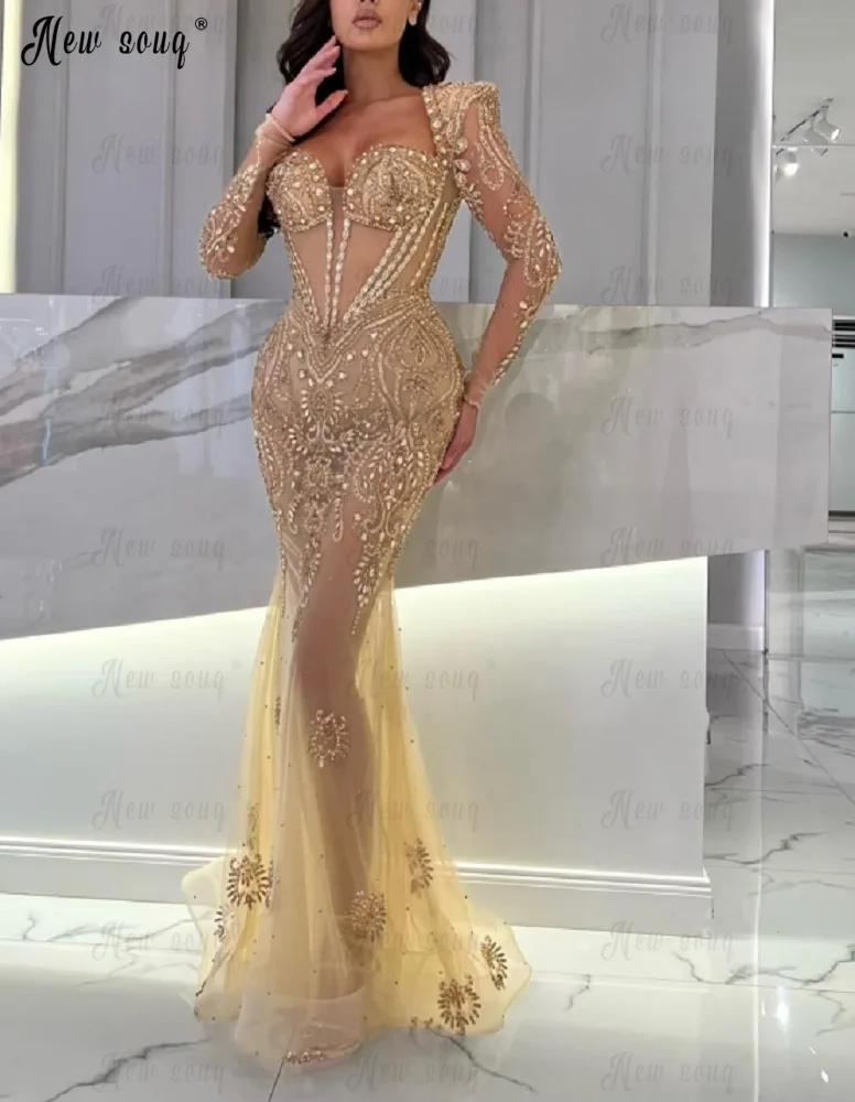 Gold Celebrity Dresses With Detachable Train Queen Anne Dubai Customized Luxury Formal Evening Night Gowns Wedding Party Dresses