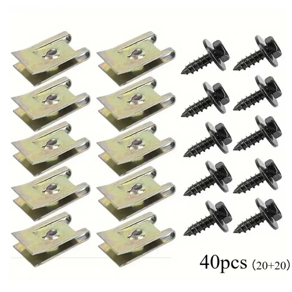 40pcs Heavy Duty Metal U-Shaped Clips Car Screw Base Fasteners Fender Bumper Protection Interior Trim Uses For Auto Parts