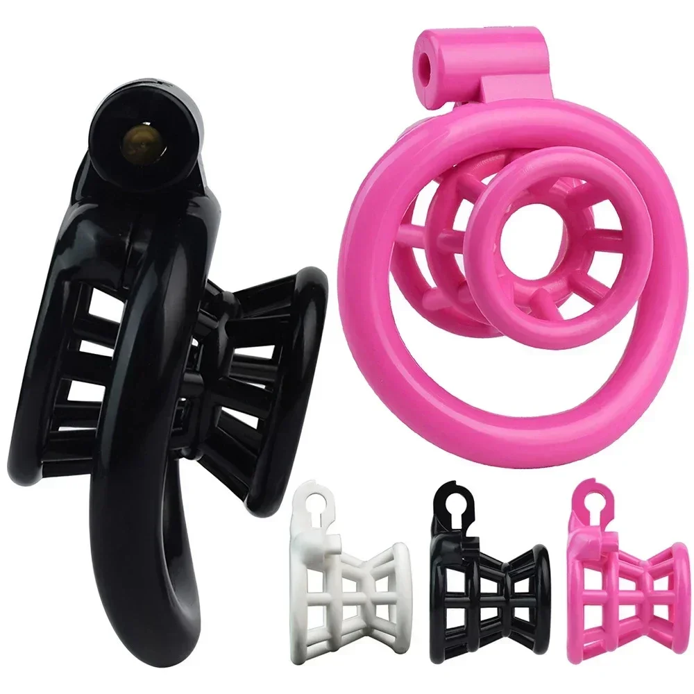 Nuova gabbia di castità negativa in ABS per uomo serratura leggera per gallo piccolo Sissy con dispositivo di blocco per anelli del pene di 4 dimensioni BDSM adulti Toys18 +