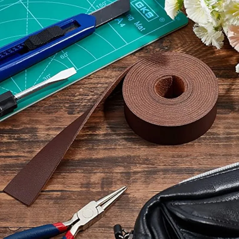 6.6FT 1 Inch Wide Double Sided Smooth Leather Strip Single Side Leather Strip for DIY Craft Projects