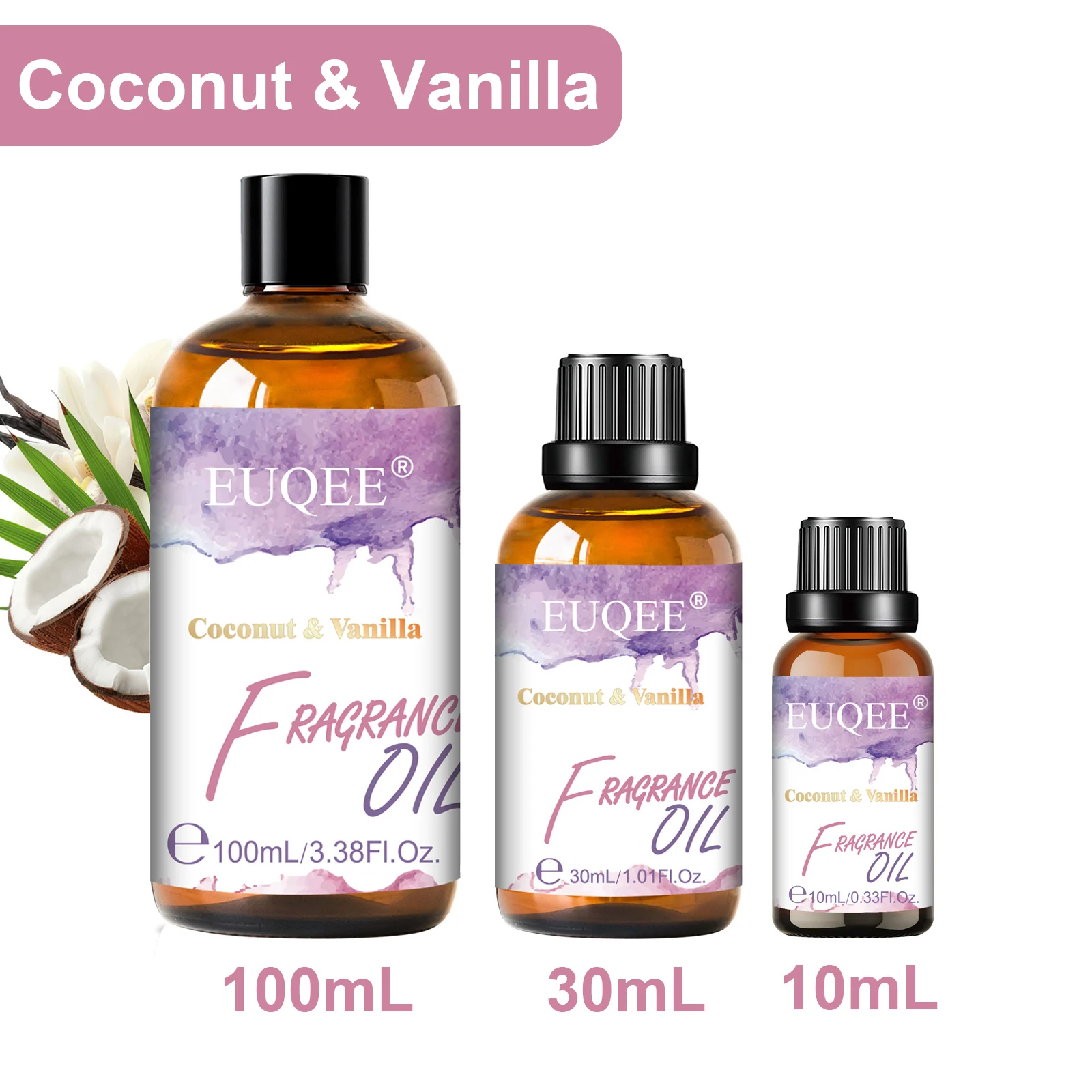 EUQEE 1PCS Aromatherapie Duftöl für Diffusor-10ml/30ml/100ml Kokosnuss & Vanille Baby Pulver Japanische Magnolie Aroma Öle