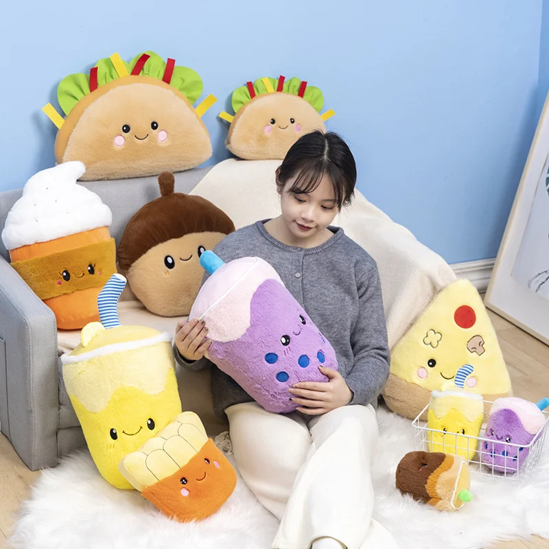 Fun Snacks Food Juice Series Plush Doll Pillow Chips Sandwich Pine Cone Pizza Orange Juice Ice Cream Coffee Cartoon Soft Pillow