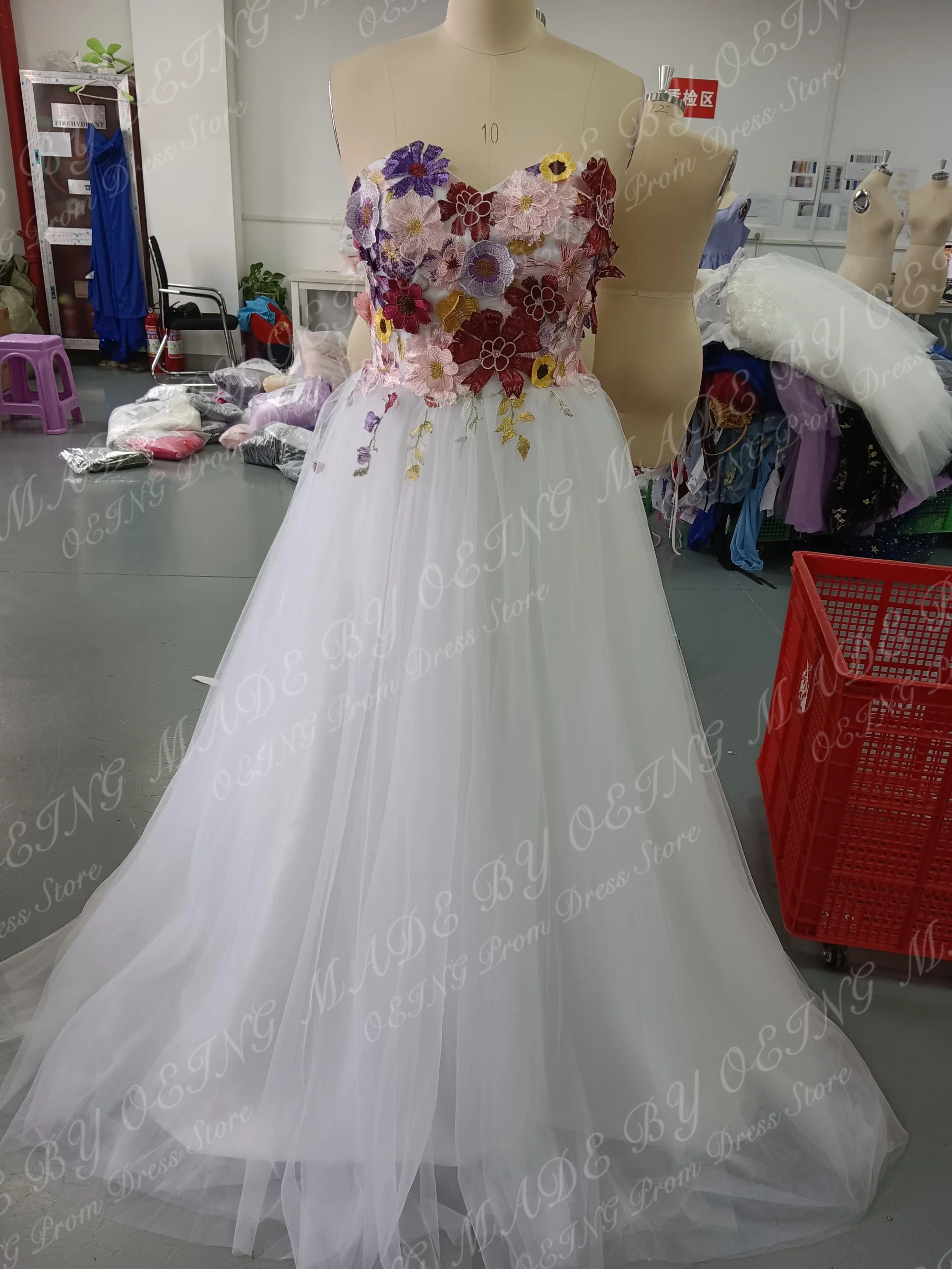 OEING Pastrol Dresses Simple Strapless Princess 3D Flowers Appliques Celebrity Prom Dress Elegant Long Wedding Party Gowns