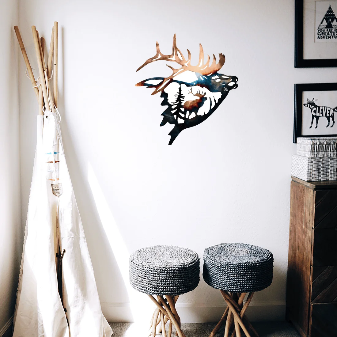 2PC Iron Elk & Deer Wall Art,Home Decor,Xmas/Halloween Gift,Wall Sculpture