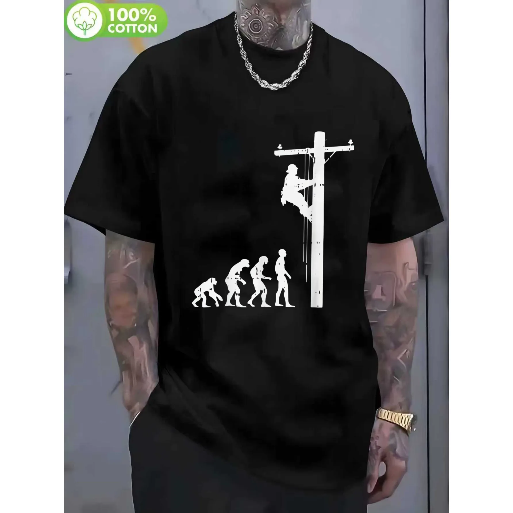 T-shirt en coton pour homme avec motif Electrician Evolution Graphic, T-shirt décontracté à manches courtes pour électricien, ouvrier du secteur électrique