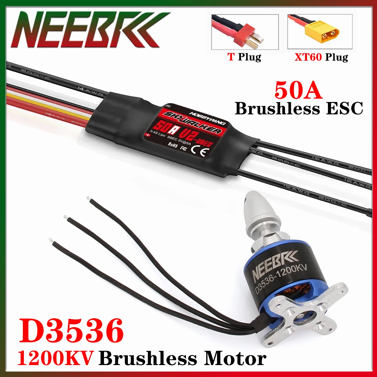

NEEBRC 3536 1200KV Бесщеточный двигатель 3-6S 50A V2 ESC Combo T/XT60 Разъем для RC FPV Дрон Самолет Планер Модель игрушки
