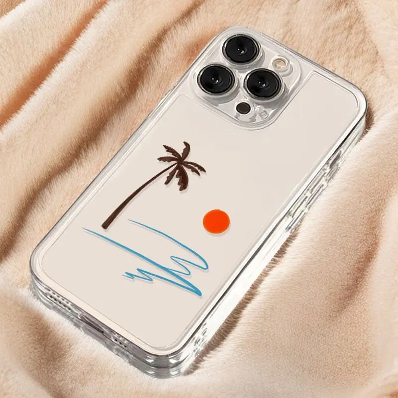 Transparent Red Sun Coconut Tree Wave Phone Case For IPhone 16 15 14 13 12 11 PROMAX XSXR 7 8 Plus Soft Silcone Phone Case Cover