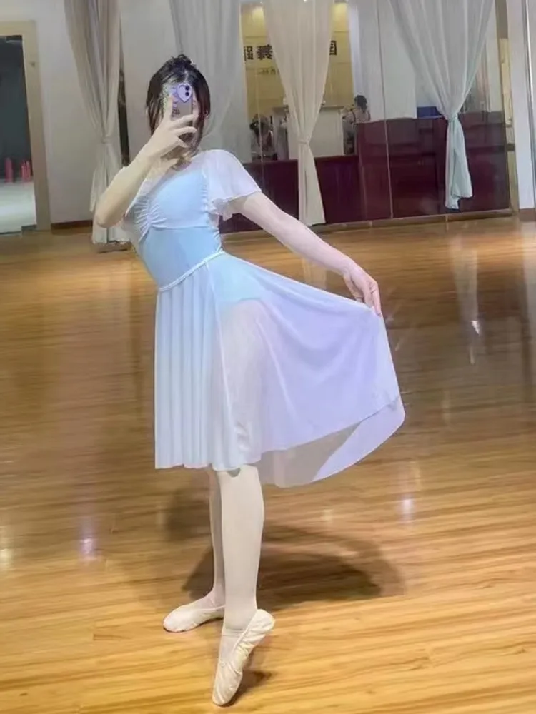 تنورة باليه شبكية عالية الخصر بلون سادة للنساء، نصف تنورة للرقص غير متماثلة لعرض المسرح والتدريب