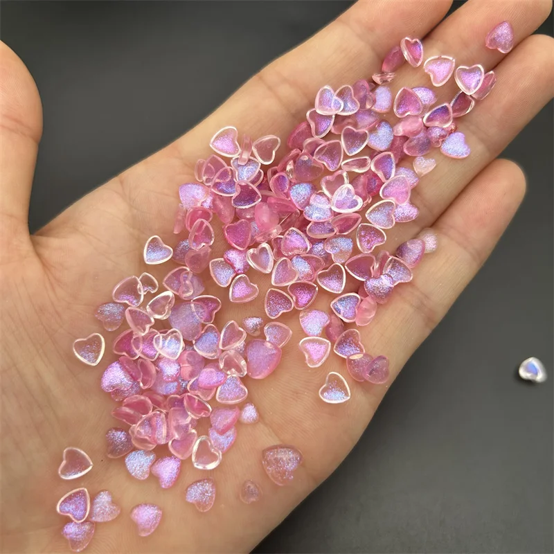 20 piezas Kawaii AB para manicura, adornos de resina con corazón de melocotón, 3D, purpurina transparente