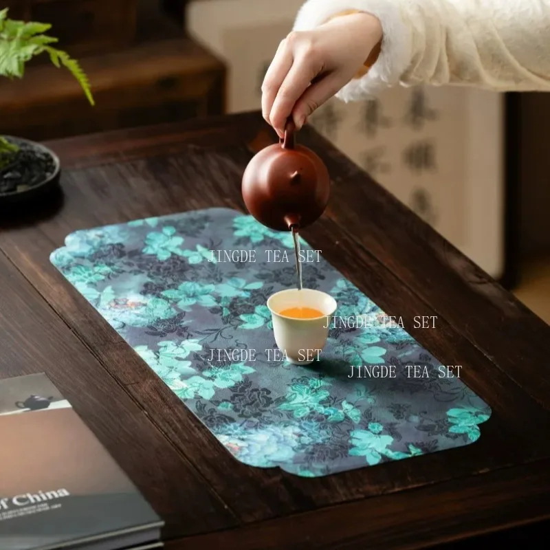 50x23cm Chinese Style Brocade Tea Mat Waterproof Teaset Insulation Pad Household High-end Tea Ceremony Accessories Tea Towel
