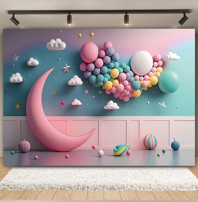 Newborn Baby Girl 1st Birthday Party Backdrop Photography Colorful Balloon Arched Door Baby Shower Cake Smash Photo Background