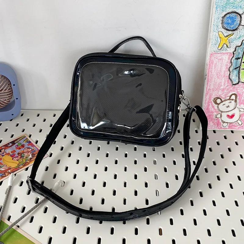 Fashion Adult Square PU Pain Bag Students Casual Daily Handbag Laser Mobile Phone Bag Transparent Doll Bag IB139