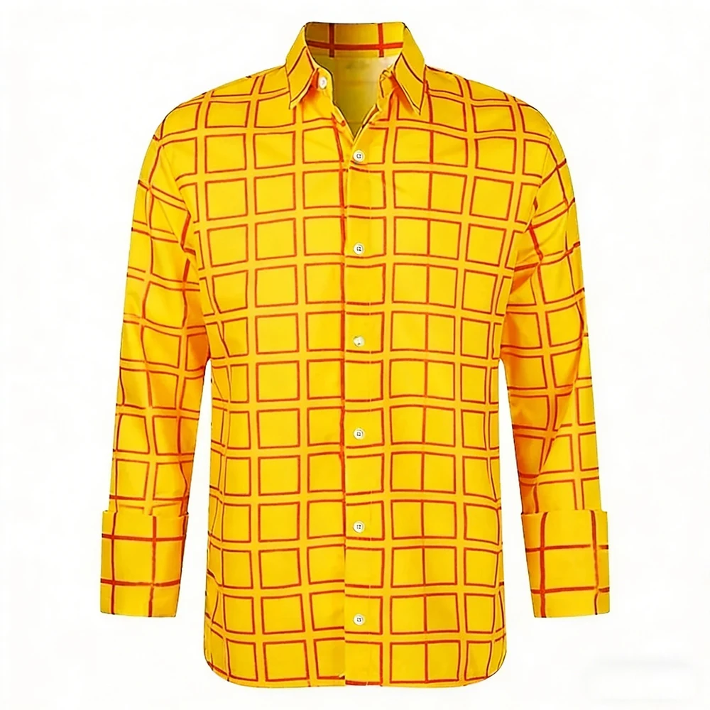 Men Black White Grid Plaid Windowpane Print Long Sleeve Shirt Turn Down Collar French Cuff Formal Party Casual Daily Tops