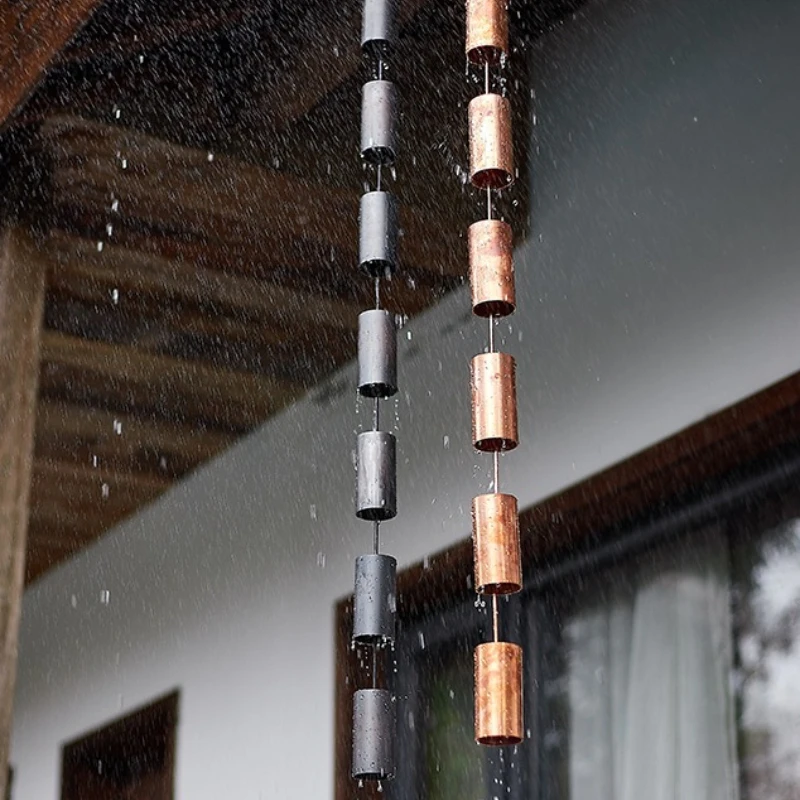 Villa courtyard bamboo tube rain chain, eaves gutter copper drainage rain chain