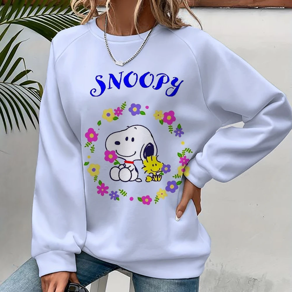 Korean Trend Woman Sweatshirts Snoopy cartoon print Female hoodie Long Sleeves O-neck Pullovers Sporty and Rich Clothing ﻿